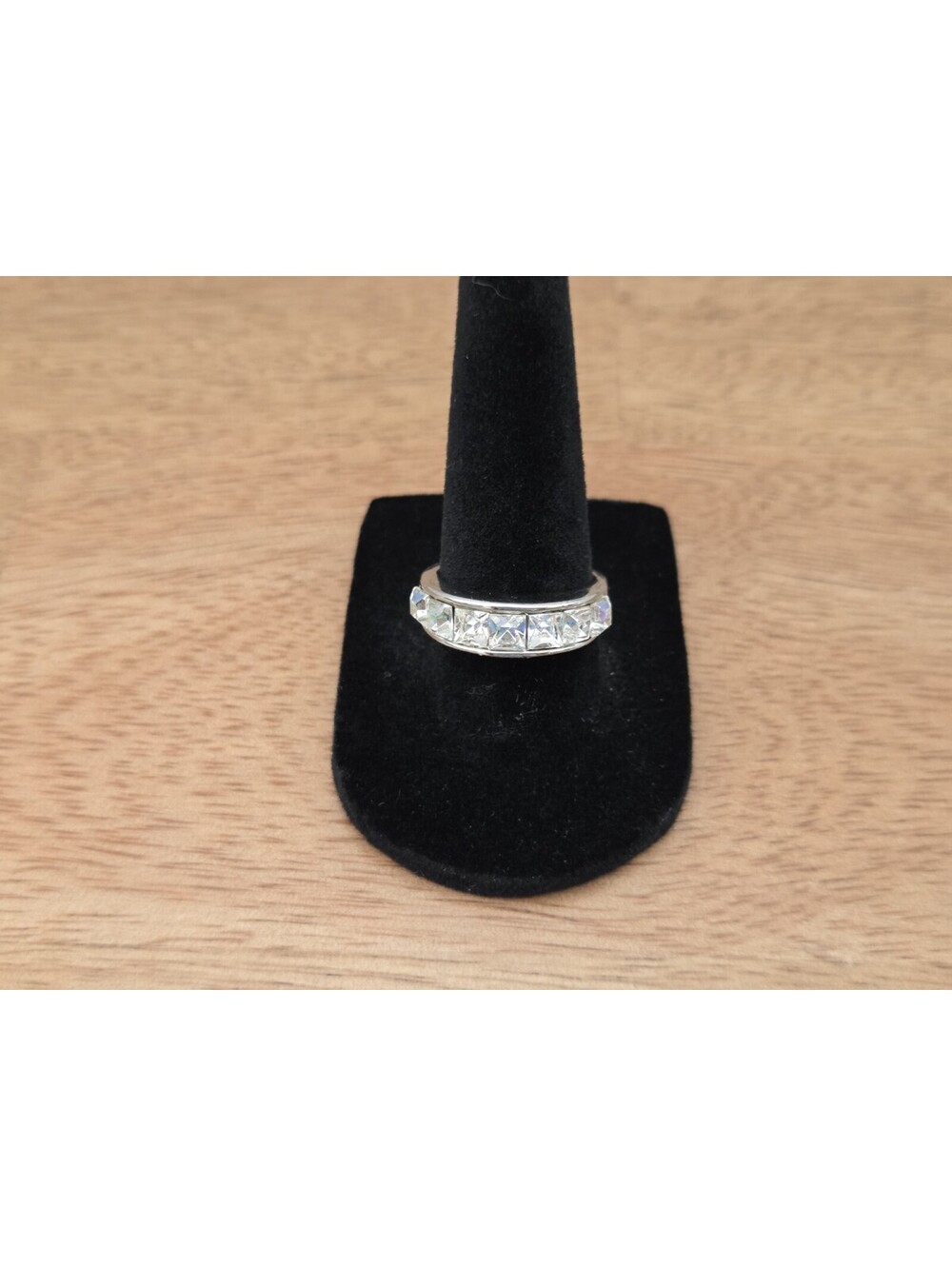 Vintage Sterling Silver CZ Channel Set Band Ring Size 8 Clear Rhinestones